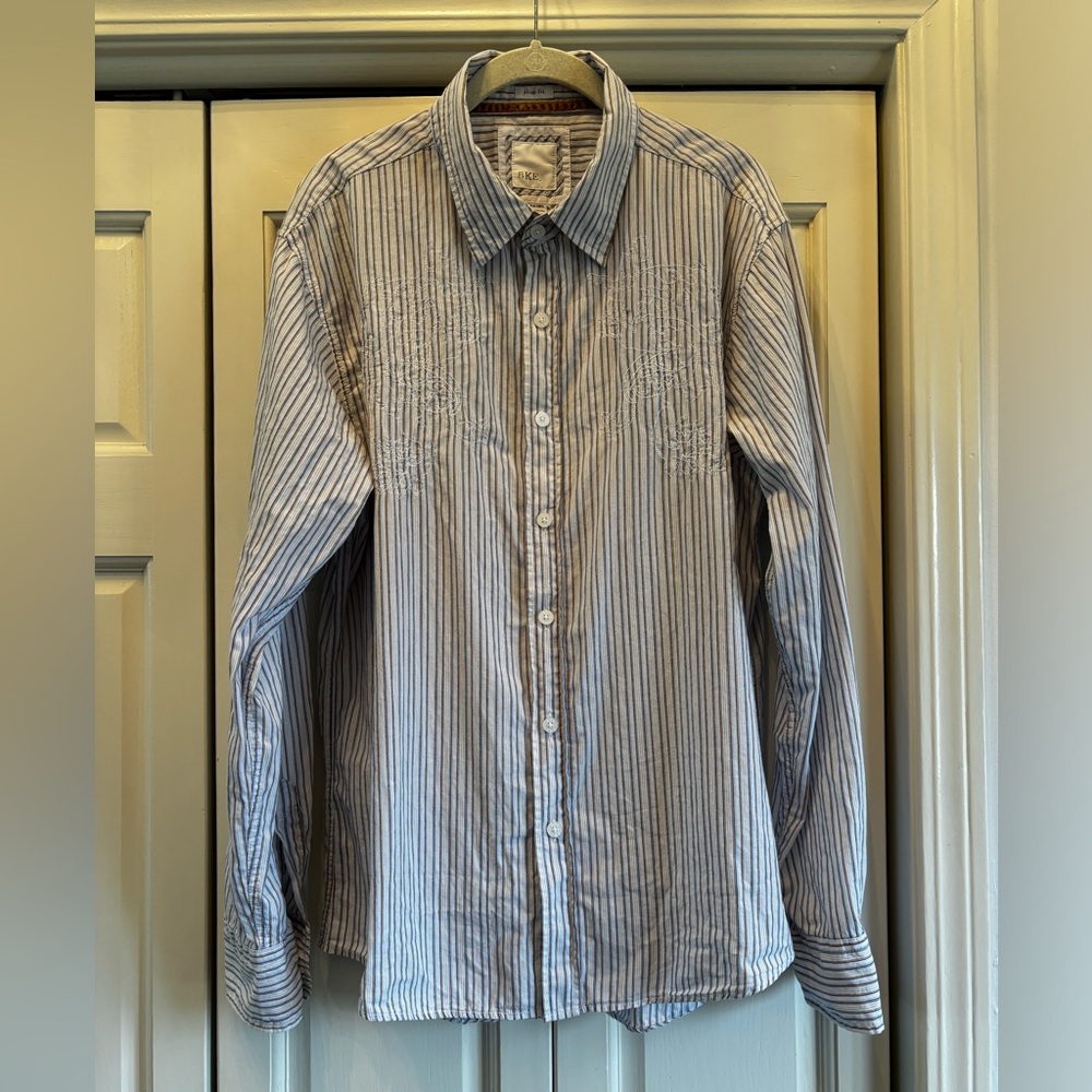 BKE for Buckle mini stripe long sleeve shirt with embroidery, XL